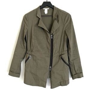 Sarah Pacini Linen Two Pockets Y2K Jacket Size 2 Olive